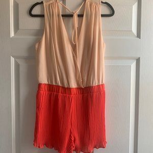 Chiffon Sleeveless Surplice V-neck Romper in Coral